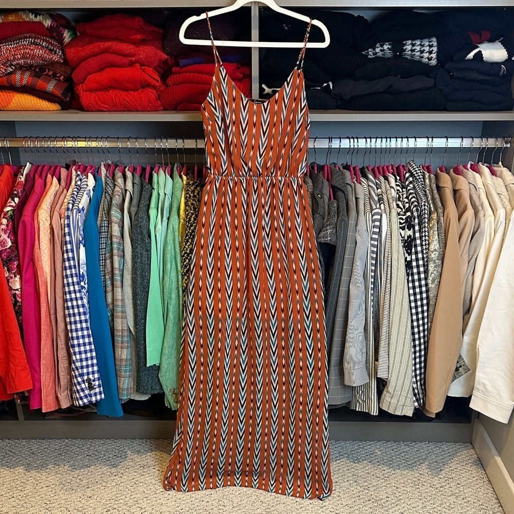 Soprano orange/teal print sleeveless elastic waistband lined maxi dress size XS